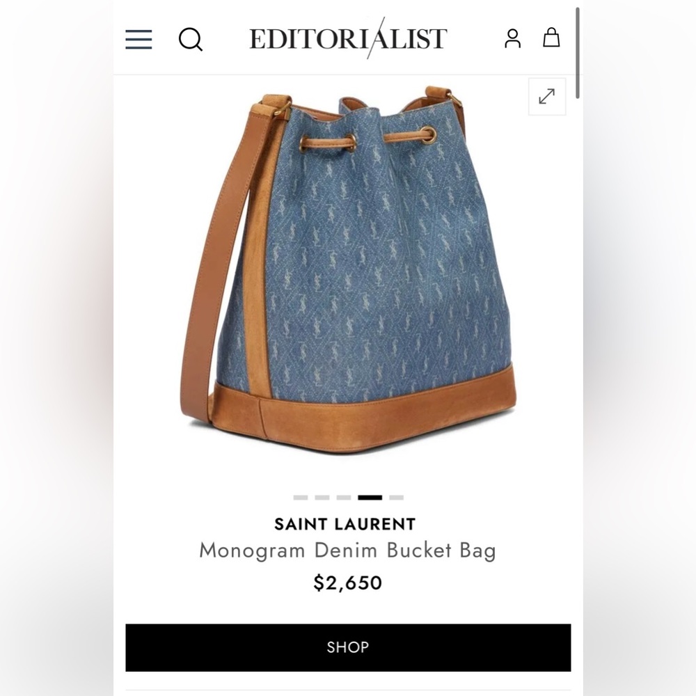 Large Saint Laurent Blue and Tan Tote Bag with Luxe Leather Accents - Picture 11 of 11